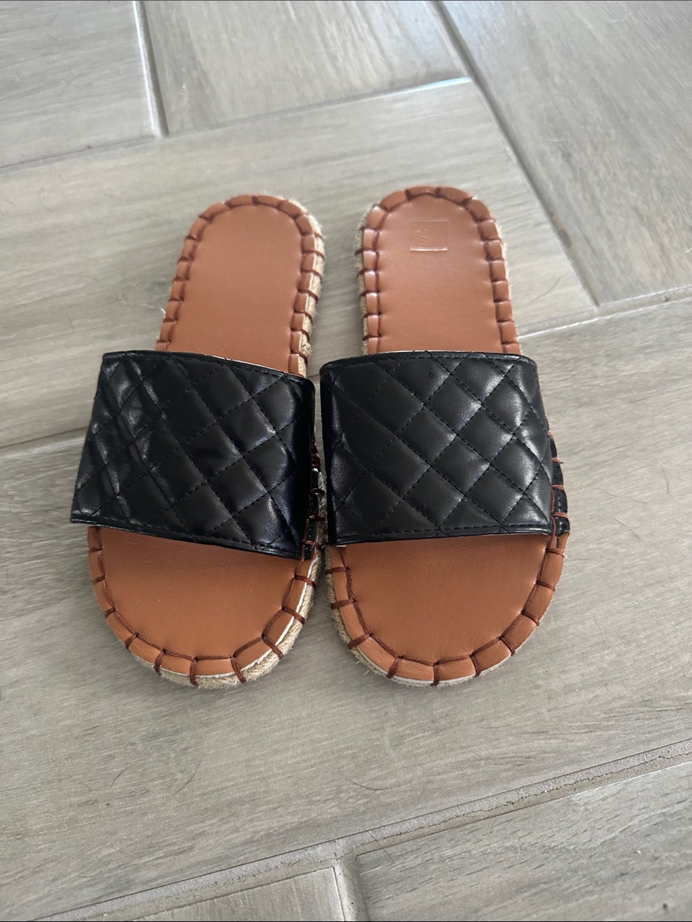 Women's Black Quilted Slide Sandals